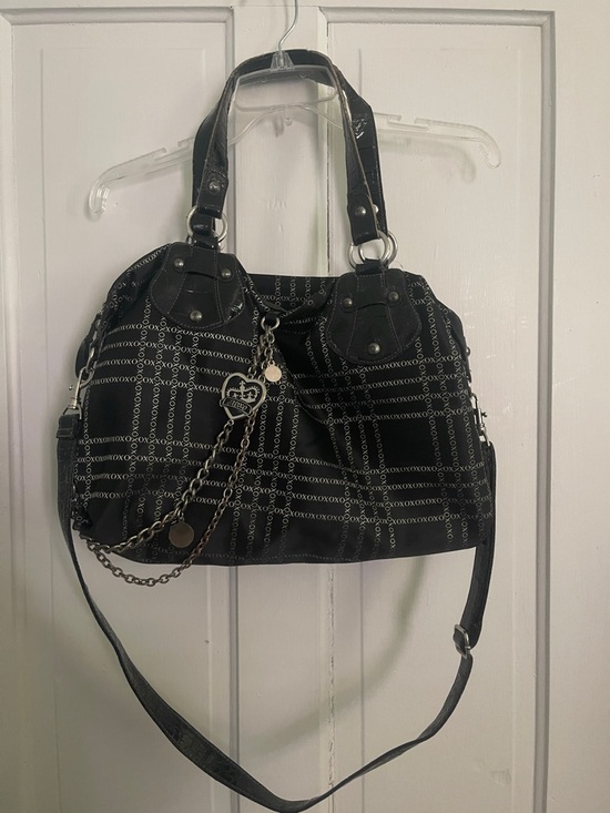 XOXO Handbags - XOXO Black Logo-Print Chain-Accent Shoulder Bag